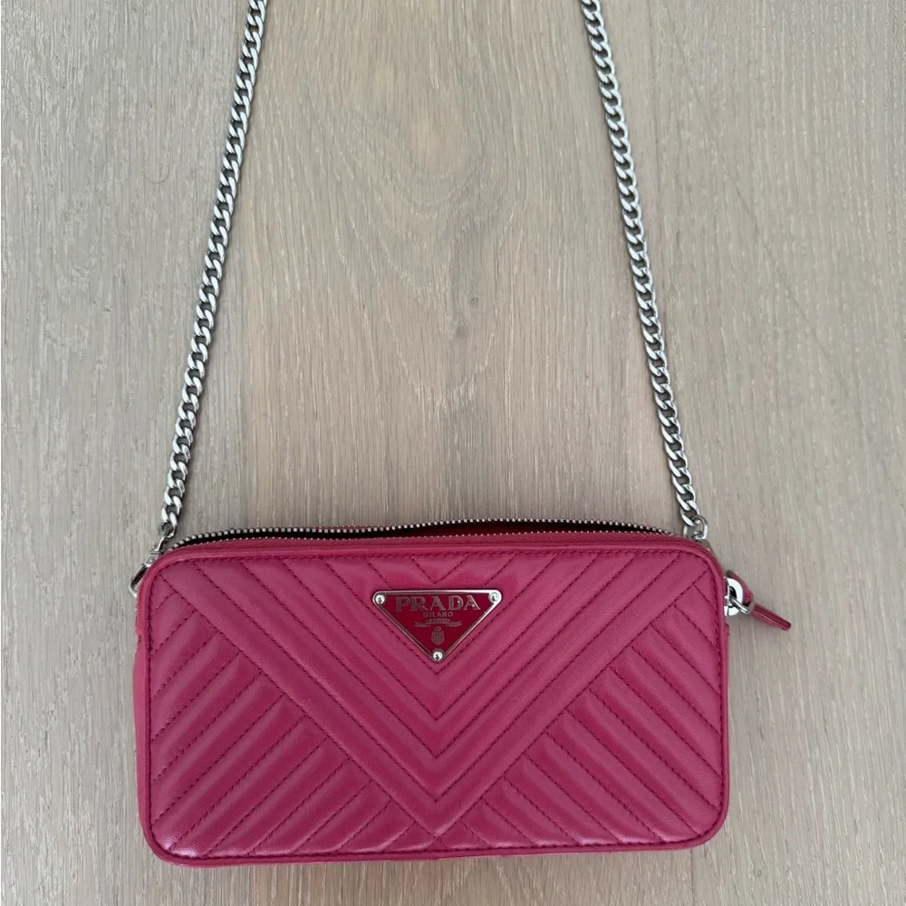 Prada Double Zip Quilted Leather Crossbody Bag Pink - Picture 10 of 11